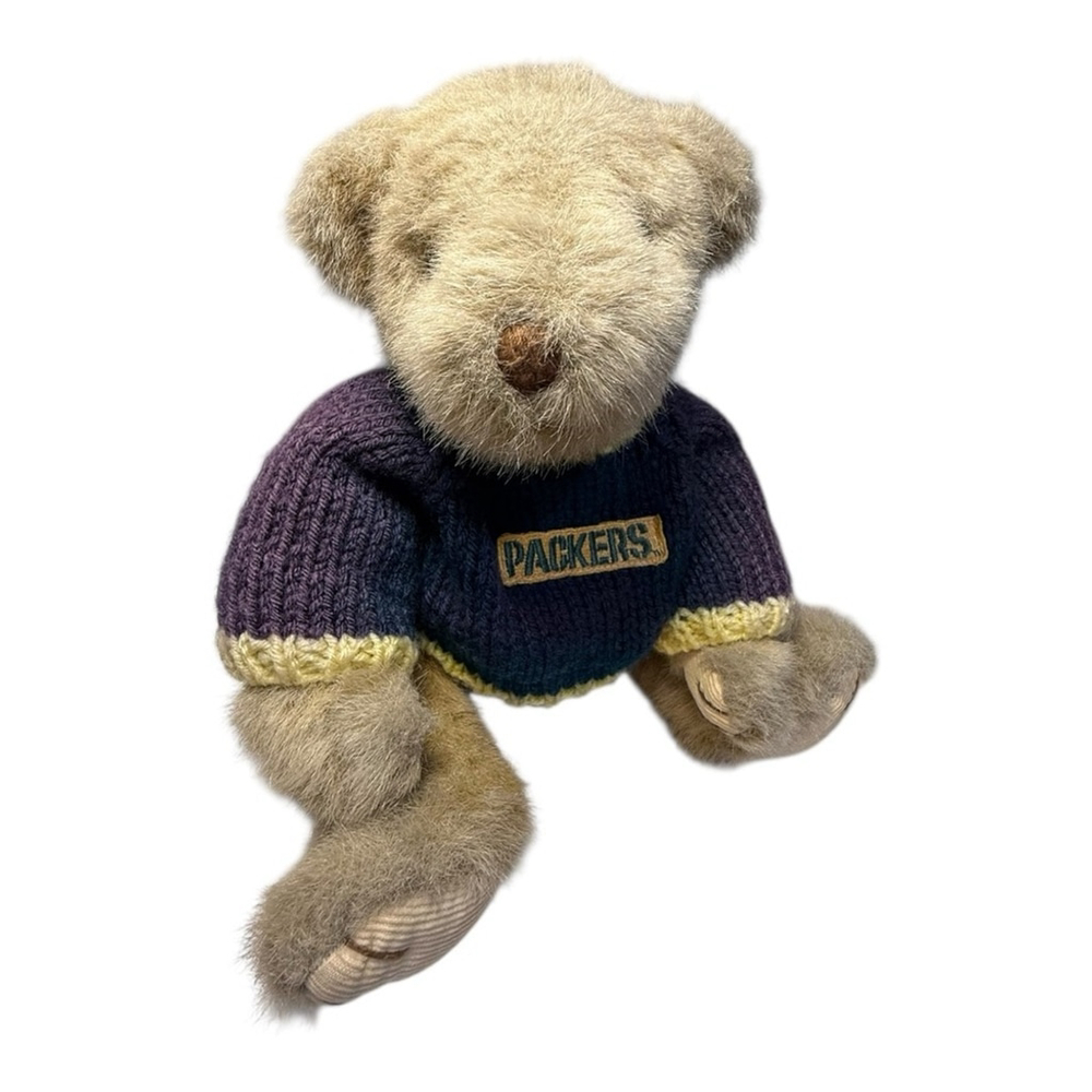 Vintage Green Bay Packers Teddy Bear – Handmade Knit Sweater – 14” Plush